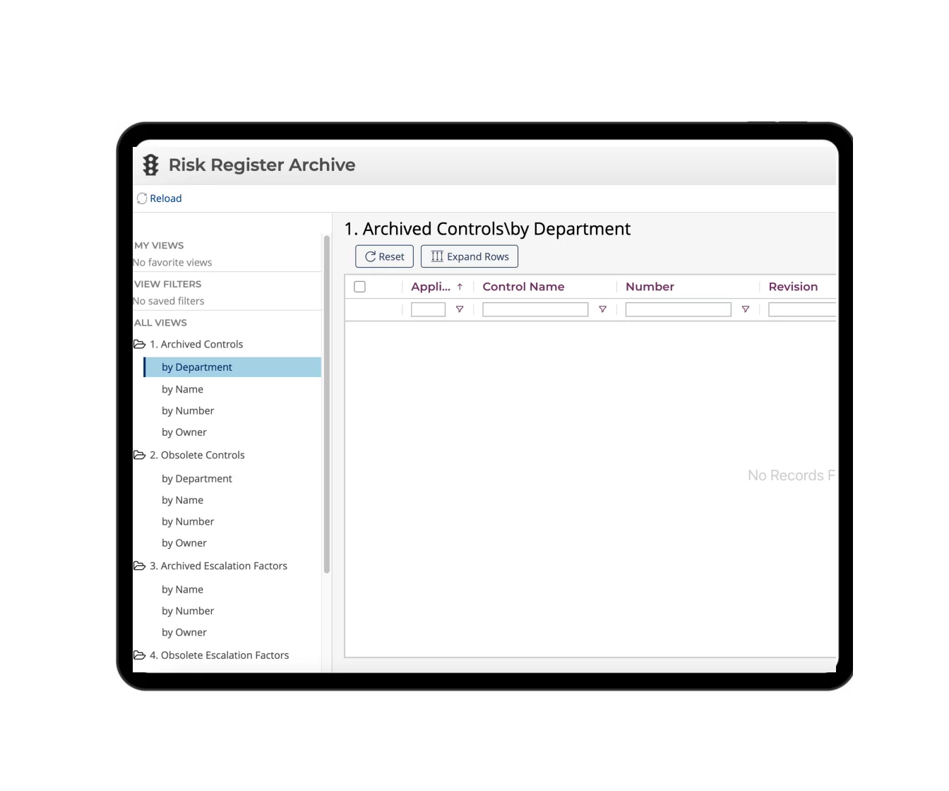 screenshot of ETQ Reliance